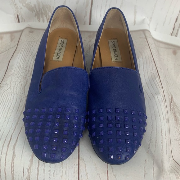 Steve Madden Galia blue leather studded loafers flats 6.5 - Picture 2 of 9